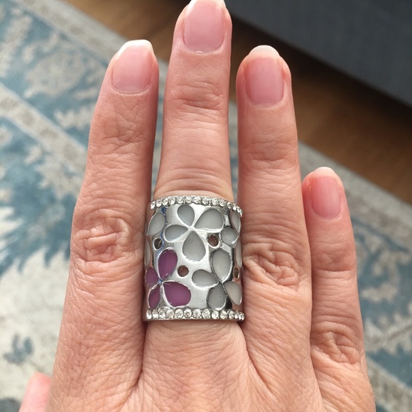 Stainless steel enamel diamanté wide band ring - Picture 2 of 10